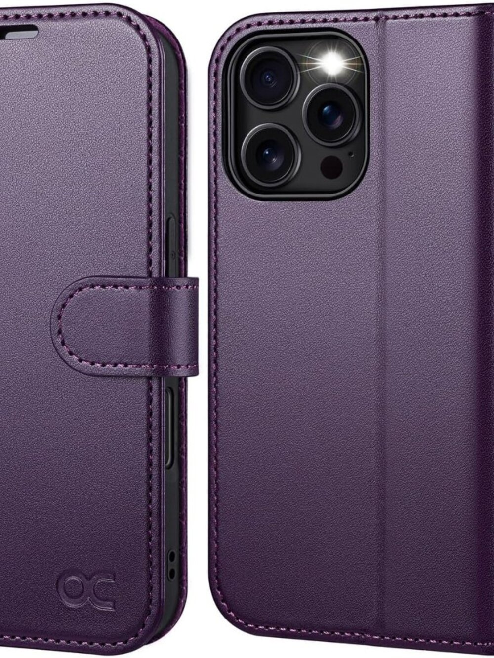 iPhone 16 Pro Wallet Case RFID Blocking Card Holder Kickstand Flip Cover Purple